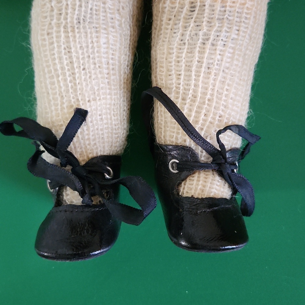 Vintage Bisque Doll W/jointed Leather Torso/thighs, Knit Socks And Vintage Dress - Picture 3 of 10